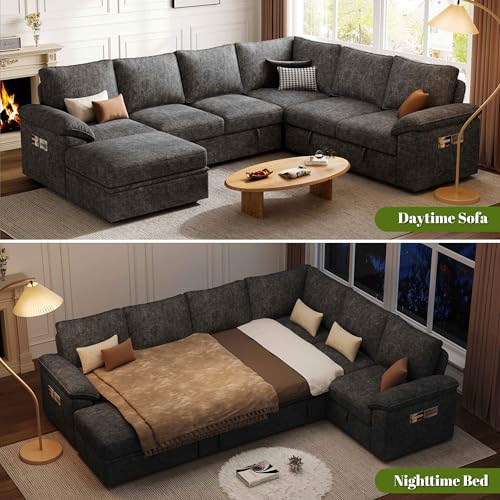 108-Inch U-Shaped Modular Sectional Sofa with Pull-Out Bed and Storage
