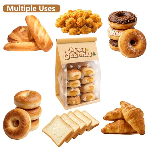 Medium Christmas Cookie Bags with Seal - 100 Pack Resealable Paper Treat Bags with Tin Tie for Baked Goods