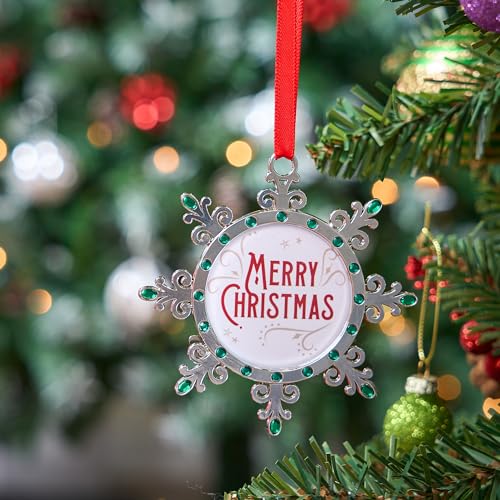 Joiedomi Christmas Photo Ornament Snowflake with Green Gems - Family Decor