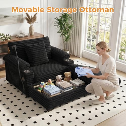 Adjustable Chaise Lounge Chair with Storage Ottoman and USB Charging Port