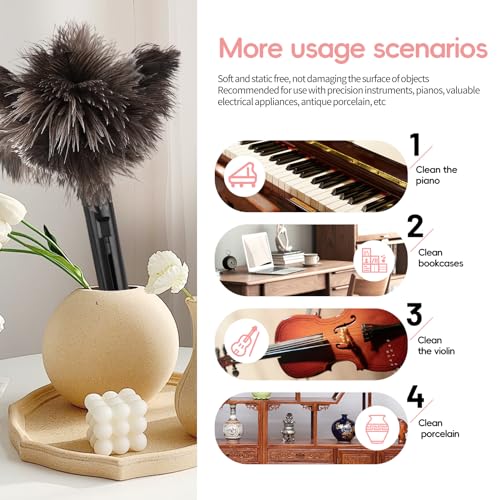 Retractable Genuine Ostrich Feather Duster - Anti-Static Handheld Cleaning Tool