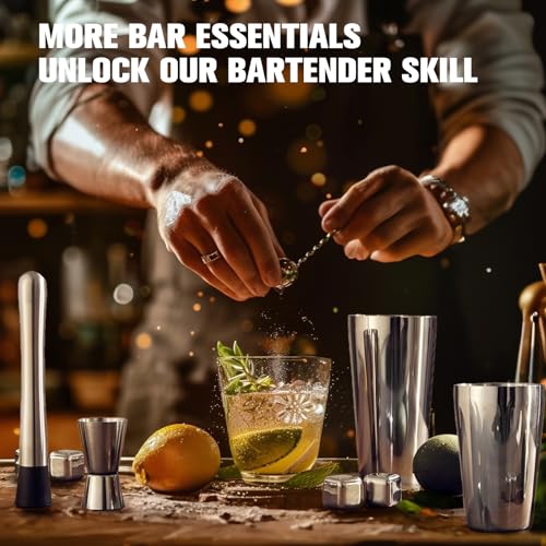 KINGROW Silver Cocktail Shaker Set 23-Piece Bartender Kit with Stand, Professional Bar Tools