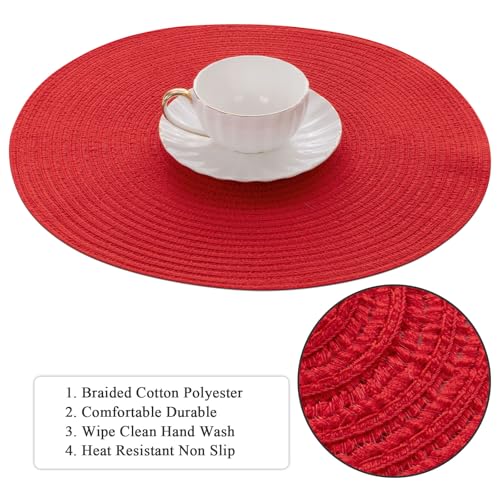 Red Braided Cotton Placemat Set of 4 - Washable Table Mats for Dining & Holidays
