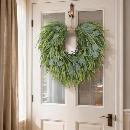 22-Inch Heart-Shaped Artificial Eucalyptus and Saw Grass Wreath
