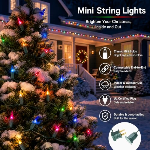 FUNPENY Multicolor Christmas String Lights 20ft LED Mini Light Set, Waterproof