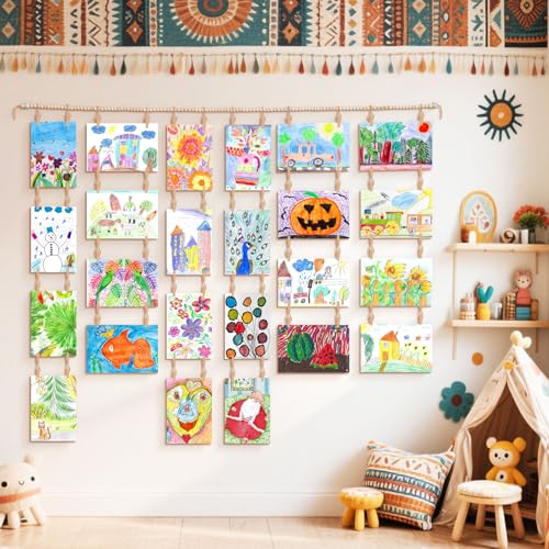 65-Inch Kids Art Display Wooden Bead Garland with 36 Clips