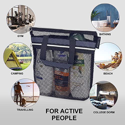 Mesh Shower Bag Quick-Dry Toiletry Caddy with Zipper Pockets Black