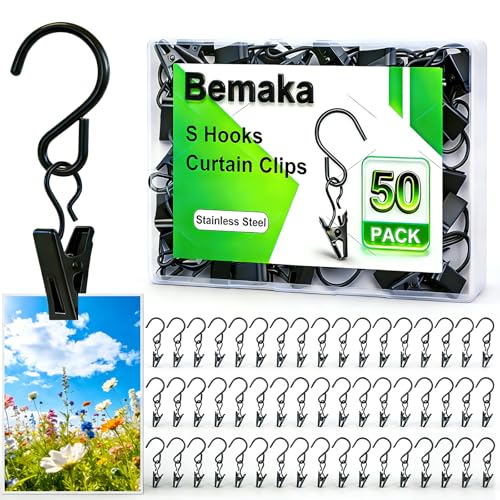 50 Pack Stainless Steel Curtain Hanging Clips with Hooks, 2.4-Inch Metal Clips