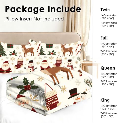 Kids Christmas Comforter Set Full - DJNEAR Santa Snowman Bedding 79x90in