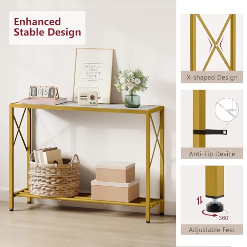 41.8" Narrow 2-Tier Console Table, Gold & White Entryway Sofa Table