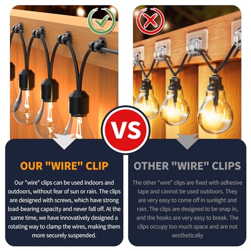 Outdoor String Light Clips - Weatherproof Screw-Mount Hangers, 50 Pack