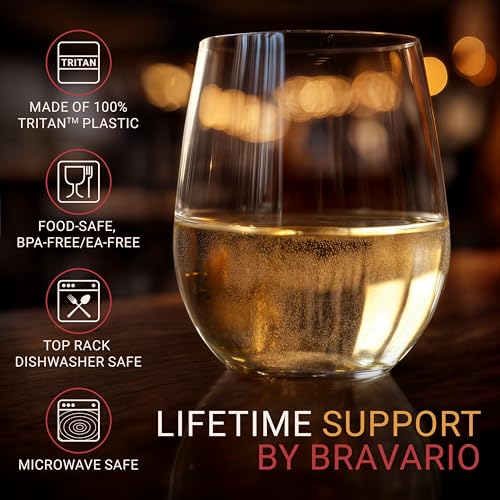 Shatterproof Stemless Wine Glasses, 16 oz Tritan Plastic, Set of 4