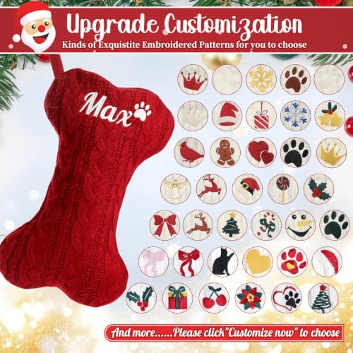 Personalized Dog Christmas Stocking - Custom Embroidered Knit Bone Stocking