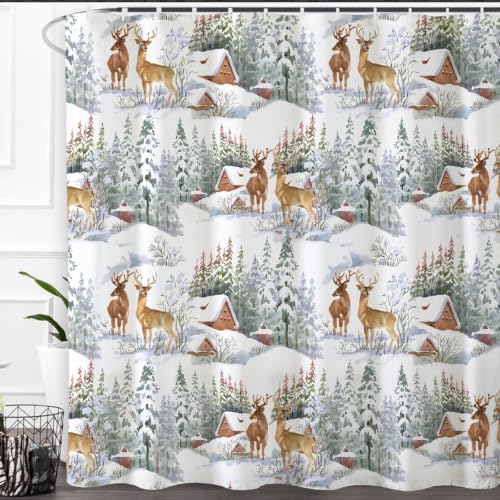 Baccessor Winter Christmas Deer Shower Curtain 72x72 Inches - Holiday Bathroom Decor
