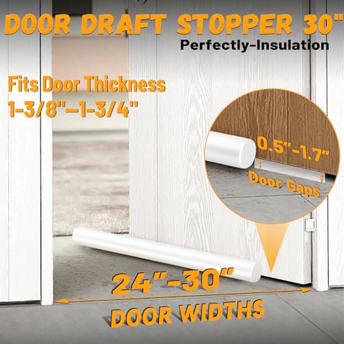 Under Door Draft Stopper 30 Inch - White Door Draft Blocker for Gaps up to 1.7"