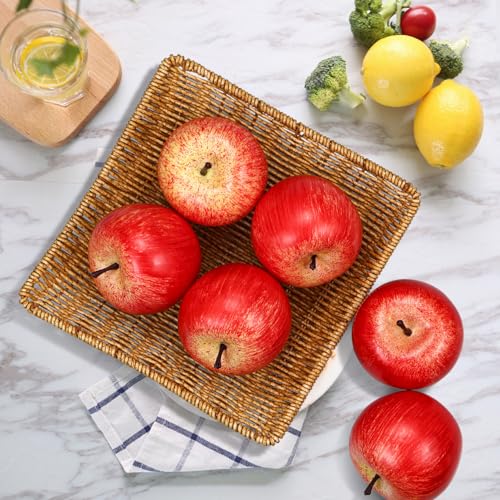 6 Pcs Artificial Red Apples - Realistic Faux Fruit for Home Decor