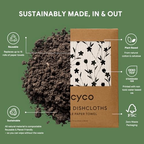 RECYCO Geometric Swedish Dishcloths 5-Pack - Reusable Cellulose Kitchen Wipes