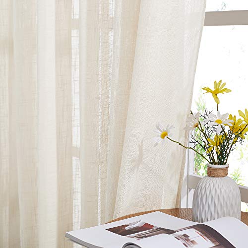 NICETOWN Linen Textured Sheer Curtains - Extra Wide Grommet Semi Voile Curtain Panel Window Treatment Drape for Living Room/Bedroom/Patio, Beige, 100 W by 84 L inches, Sold as 1 Panel