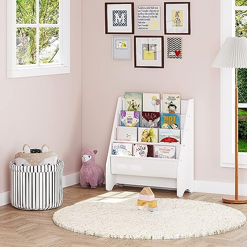 4-Tier Kids Bookshelf with Cotton Slings - Front-Facing Toddler Book Rack