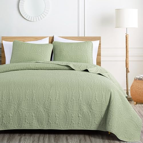 Chezmoi Collection Austin 3-Piece Oversized Queen Bedspread Coverlet Set - Sage