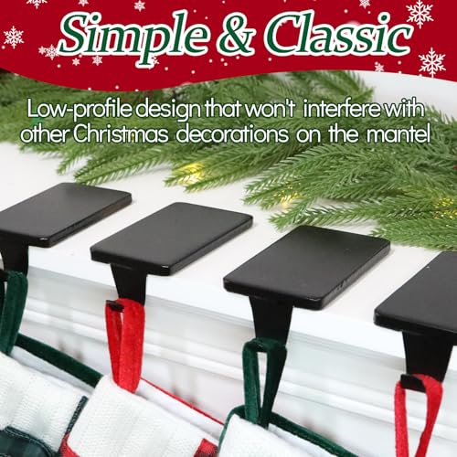 Heavy Duty Black Iron Christmas Stocking Holders for Mantel - Set of 2