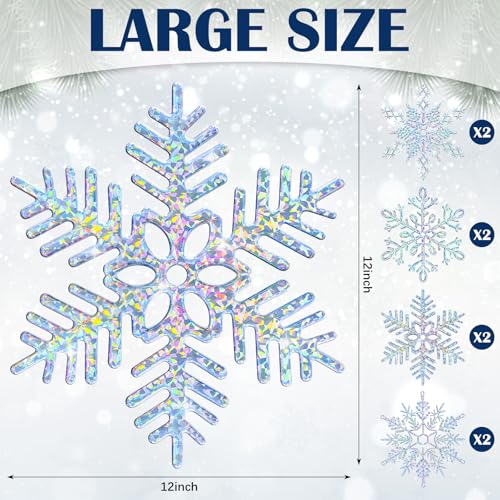 Sumind Iridescent 8-Pack Large Snowflake Ornaments, 12” Rainbow Christmas Decorations