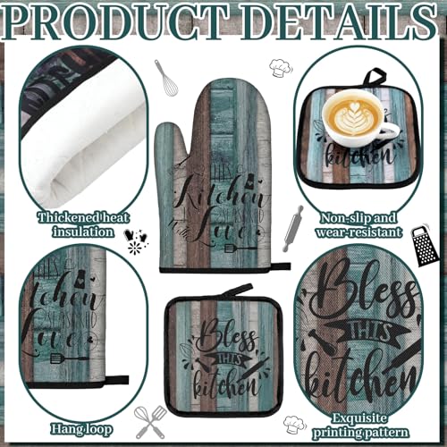12-Piece Farmhouse Kitchen Decor Set, Teal Kitchen Linens, Rugs, and Curtains
