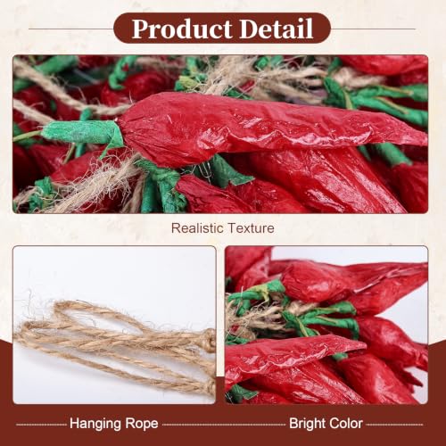 Artificial Chili Pepper String Garland, 5-Bunch Fake Vegetable Kitchen Decor