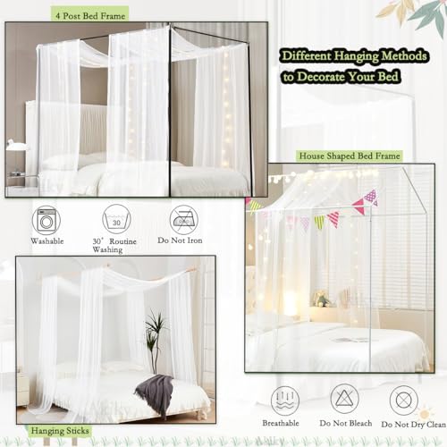 Sheer Canopy Bed Curtains with LED Lights - 2 Panel Princess Canopy Scarf
