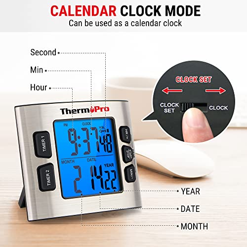 Dual Digital Kitchen Timer with Clock Mode and Adjustable Alarm Volume