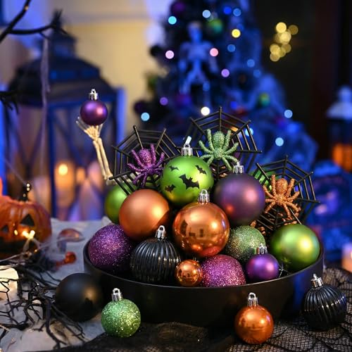 64-Piece Shatterproof Halloween Tree Ornaments - Vintage Hanging Ball Set