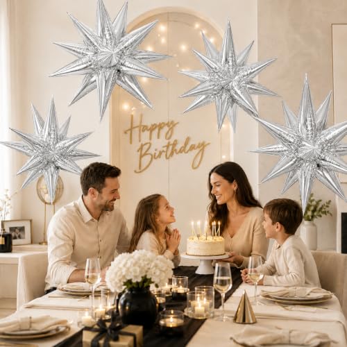 Silver Star Balloons Decorations Pack - 48pcs Foil Party Balloons for Birthday Wedding Christmas