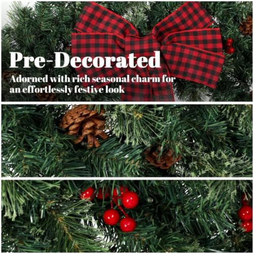 NicBex 48-Inch Crestwood Spruce Christmas Wreath with Bow & Lights, Green & Red