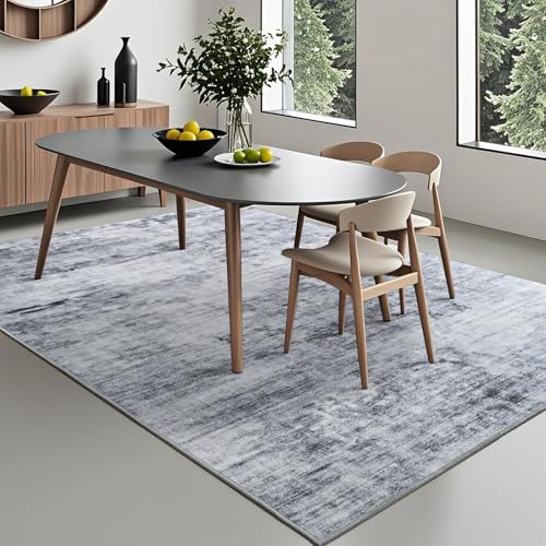 4x6 Washable Non-Slip Area Rug - Grey Abstract Low Pile Indoor Carpet