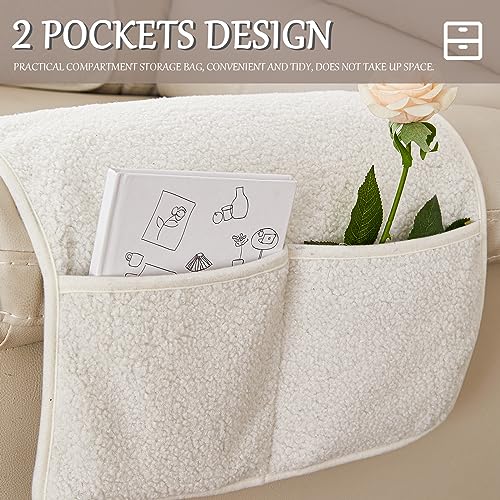 Stretch Velvet Armrest Covers with Pockets for Recliners & Sofas