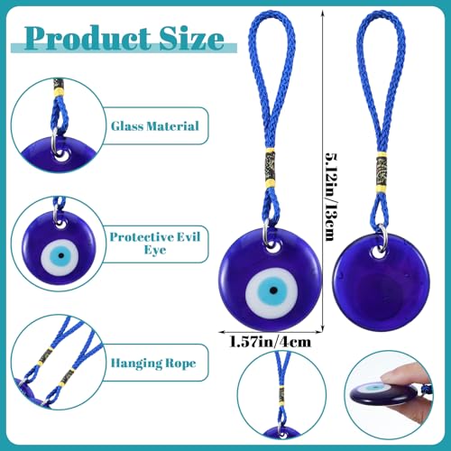 Blue Evil Eye Glass Pendant Car Charm - Turkish Amulet for Good Luck & Protection (Round)
