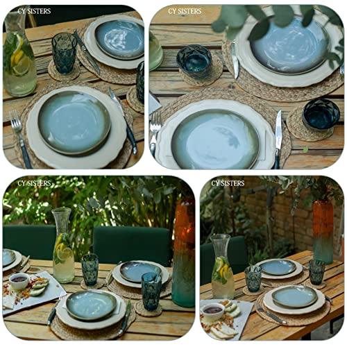 Round Woven Water Hyacinth Placemats, 13.5-Inch Braided Table Mats, Set of 6