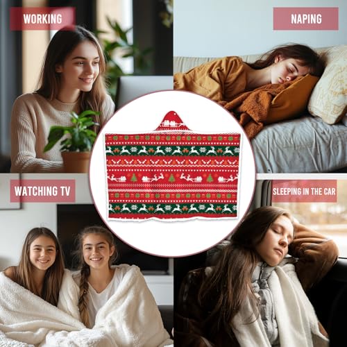 Christmas Red Wearable Blanket Hoodie for Women - Cozy Flannel Holiday Gift - 47x71"