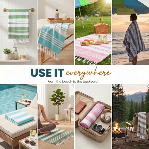4-Pack Oversized Turkish Beach Towels, 100% Cotton, 40 x 72 Inch