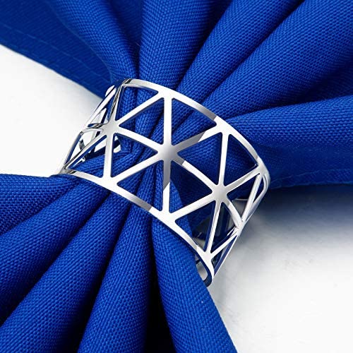 Patelai Silver Geometric Metal Napkin Rings Set of 12 for Thanksgiving