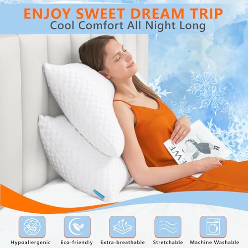 Adjustable Cooling Memory Foam Pillows - Set of 2, Queen Size