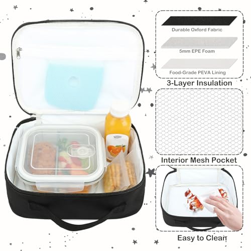 Kids Insulated Lunch Box Soft Thermal Cooler Tote Bag for School, Black