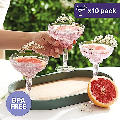 MATANA 10 Pack Transparent Plastic Margarita Glasses 360ml - Reusable & Shatterproof