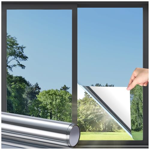 One Way Window Privacy Film - Silver Static Cling, UV Blocking 17.5" x 78.7"