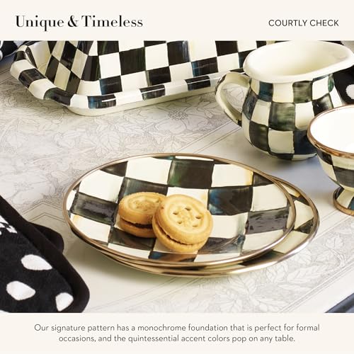 MacKenzie-Childs Enamel Saucer - Courtly Check Black & White Tea Plate, Small Decorative Dish