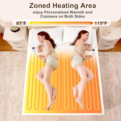 HYLEORY Twin Size Electric Heated Mattress Pad with Dual Control, Fast Heating & Auto Shut Off