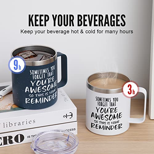 NOWWISH Navy Blue 14oz Vacuum Insulated Stainless Steel Coffee Mug - Inspirational Gift for Men, Husband, Dad, Boyfriend