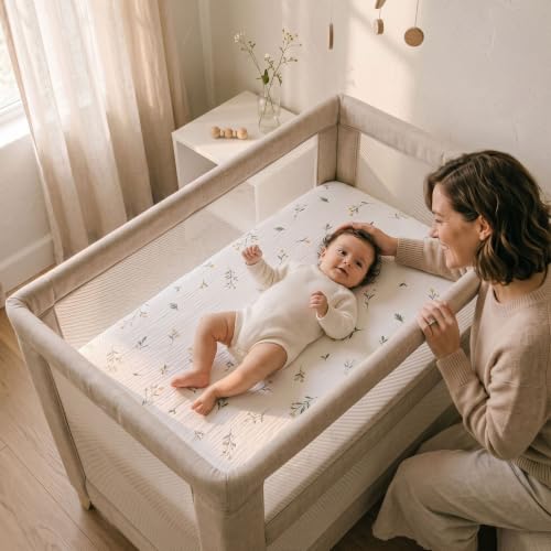 Muslin Cotton Bassinet Sheets 3-Pack, 33"x20" OEKO-TEX Fitted Bedside Sleeper