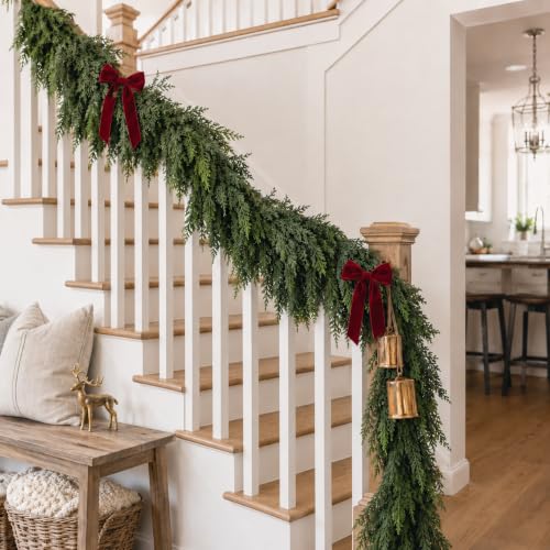 Senjie 6FT Cedar Garland 2-Pack Real Touch Christmas Mantel Decor with Wire - Leaf Variation
