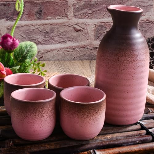 Swlthwen 5-Piece Ceramic Sake Set with Carafe and Cups – Gradient Speckled Design, 8oz Capacity